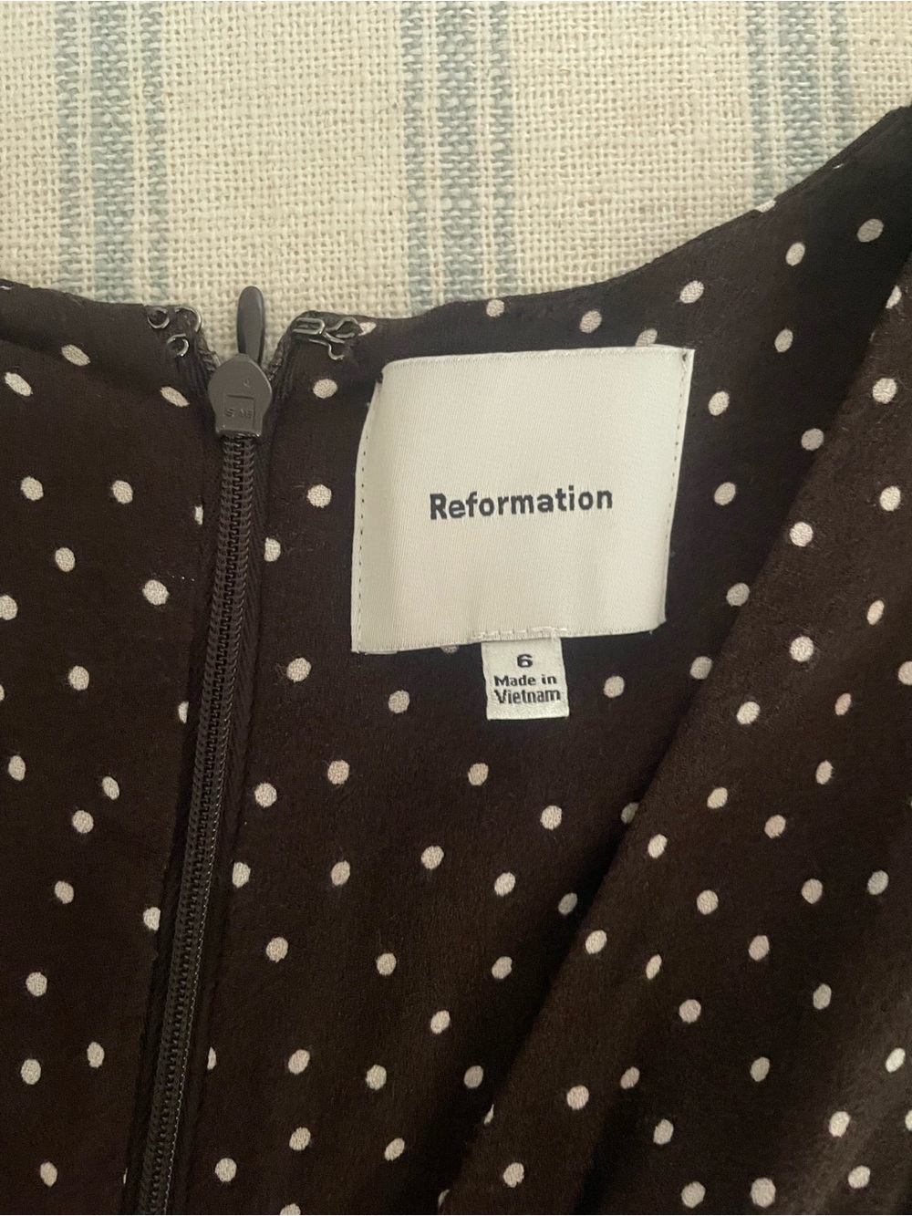 Reformation Naira Dress Polka Dot Midi Brown White US 6 - Picture 4 of 7